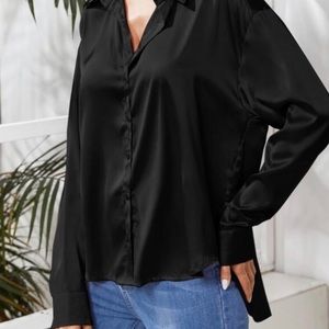 Solid Button Up Satin Blouse